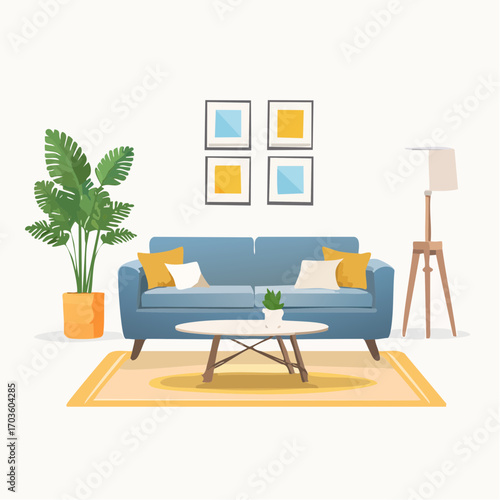 Stilvolle Couch im Wohnzimmer mit Couchtisch und Teppich
