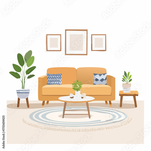 Stilvolle Couch im Wohnzimmer mit Couchtisch und Teppich
