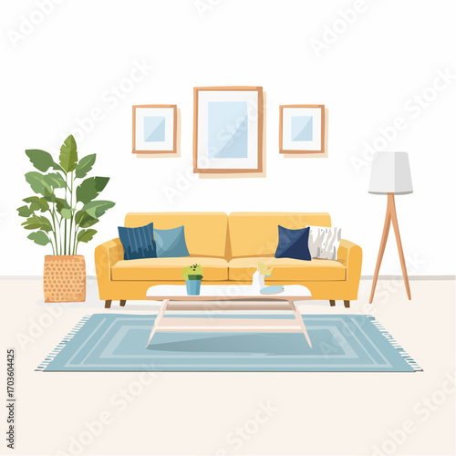 Stilvolle Couch im Wohnzimmer mit Couchtisch und Teppich