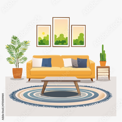 Stilvolle Couch im Wohnzimmer mit Couchtisch und Teppich
