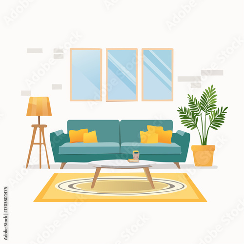 Stilvolle Couch im Wohnzimmer mit Couchtisch und Teppich