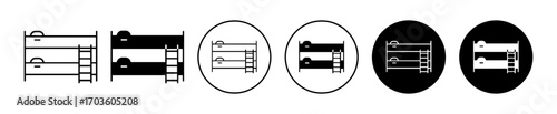 Bunk Bed Icon Set in Various Styles Isolated on White Background