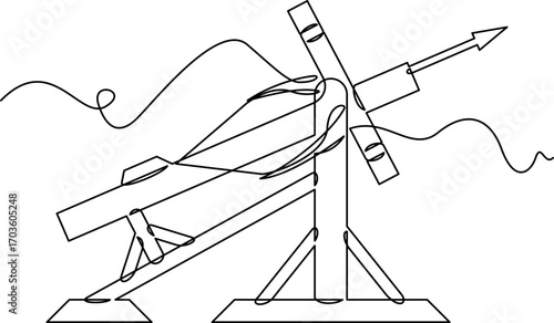 one line art Ballista Weapon vector illustration. line art, one continuous line, simple, hand drawn and sketch style. for icons, symbols, signs or logos. PNG