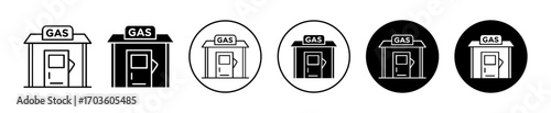 Gas Station Icon Set in Various Styles Isolated on White Background