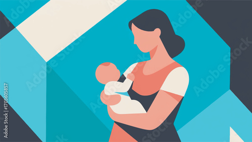 illustration of a mother carrying her baby vector design template