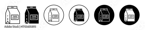 Take Away Food Bag Icons in Various Styles Isolated on White Background