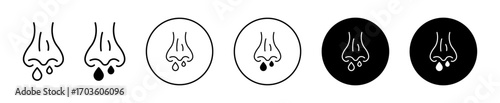 Nose with Droplets Icon Set, Isolated on White Background