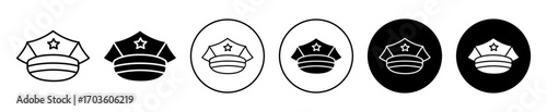 Police Hat Icon Variations Isolated on White Background