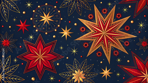 Wallpaper Mural Festive Star And Floral Decorations On Dark Blue abstract Torontodigital.ca