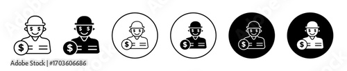 Man Icon with Dollar Signs in Hat, Isolated on White Background