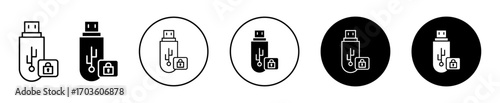 USB Drive Icons with Lock, Isolated on White Background