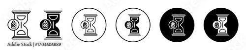 Hourglass Icon with Lock in Variations, Isolated on White Background