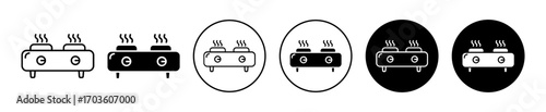 Double Burner Stove Icon Variations Isolated on White Background