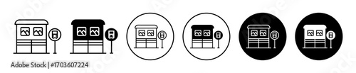 Bus Stop Icon Set in Various Styles with White Background