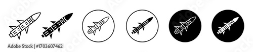 Missile Icon Variations Isolated on White Background