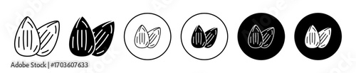 Almond Icons in Various Styles Isolated on White Background