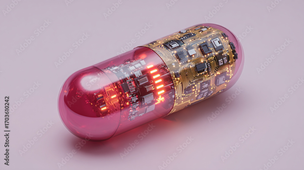 custom made wallpaper toronto digitalFuturistic medicine capsule with glowing circuit board inside