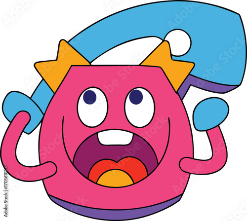 Funny cartoon monster overwhelmed by nonstop ringing phone gesturing angrily and frantically vector