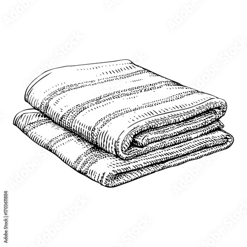 Folded striped towels in vintage hand drawn style