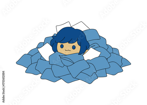 Frustrated employee buried under overwhelming mountain of paperwork and documents overwhelmed by office tasks vector
