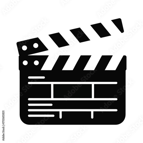 Classic black and white clapperboard icon for film production and filmmaking