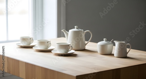 Wallpaper Mural Teapot And Cups organized neatly in butcher block clean product Torontodigital.ca