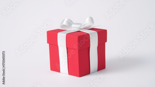 Red gift box with white ribbon and bow, centered product shot on clean background.