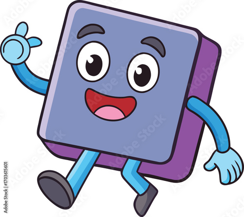 Funny cartoon enter key character running away with happy expression on vector