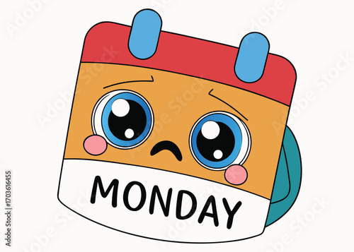 Sad crying monday calendar page funny cartoon character emotions expressing monday blues and work week dread vector