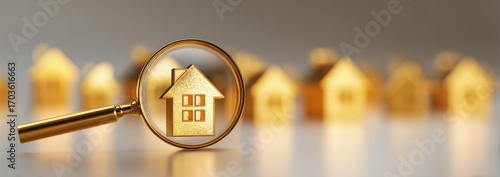 Golden house magnified by a magnifying glass