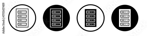 server rack icon collection in black and white filled and outlined style for web.