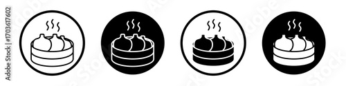 Xiao long bao icon collection in black and white filled and outlined style for web.