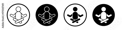 Yoga posture icon collection in black and white filled and outlined style for web.