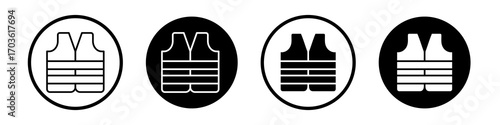 Working vest icon collection in black and white filled and outlined style for web.