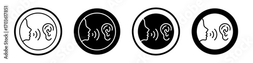 Whisper icon collection in black and white filled and outlined style for web.