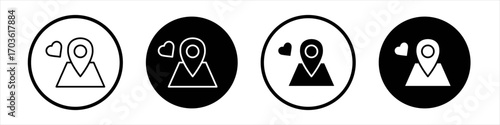 Wedding location icon collection in black and white filled and outlined style for web.