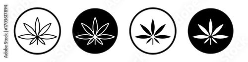 Weed icon collection in black and white filled and outlined style for web.