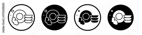 Washing dishes icon collection in black and white filled and outlined style for web.