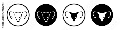 Uterus icon collection in black and white filled and outlined style for web.