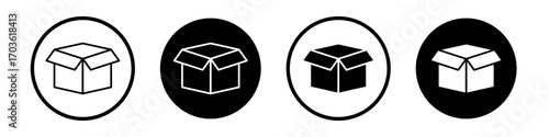 Unpacking icon collection in black and white filled and outlined style for web.