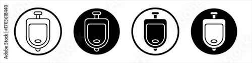 Urinal icon collection in black and white filled and outlined style for web.