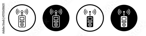 Transmitter icon collection in black and white filled and outlined style for web.