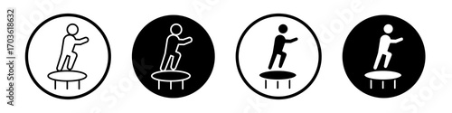 Trampolining icon collection in black and white filled and outlined style for web.