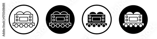 Train cargo icon collection in black and white filled and outlined style for web.