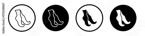 Tiptoe feet icon collection in black and white filled and outlined style for web.
