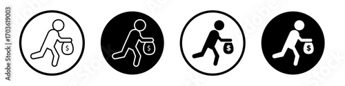 Thief icon collection in black and white filled and outlined style for web.