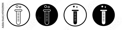 Test tube icon collection in black and white filled and outlined style for web.