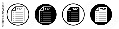 Terms and conditions icon collection in black and white filled and outlined style for web.