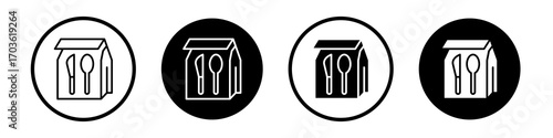 Take away icon collection in black and white filled and outlined style for web.