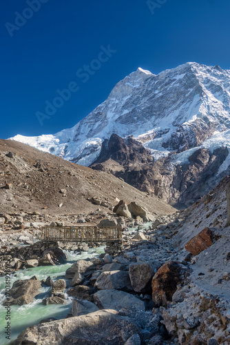 Wooden Bridge over Barun River in Makalu Region.